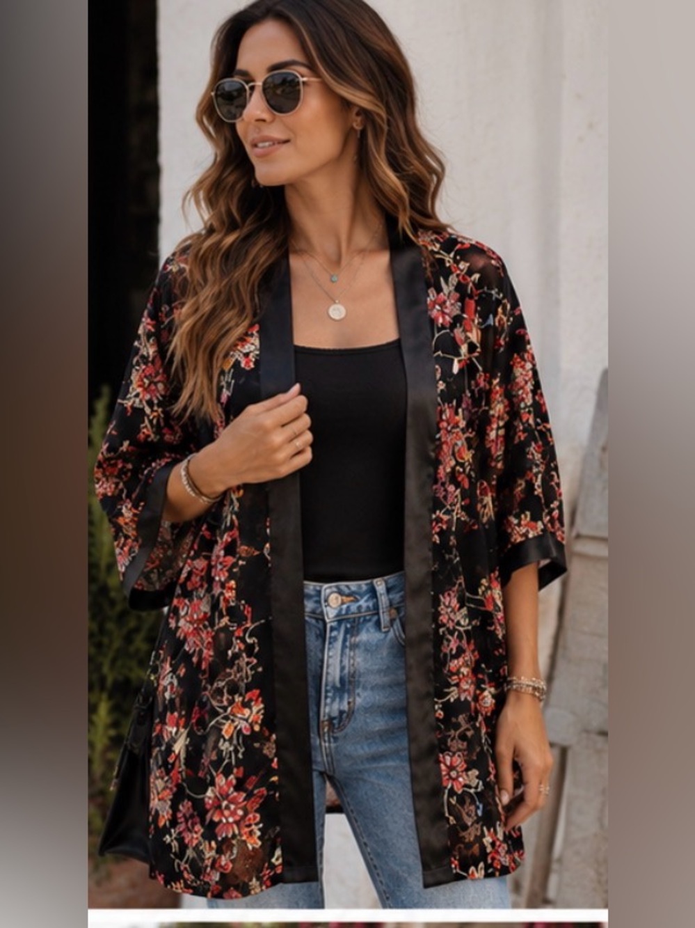 MUDD - Kimono Black Floral Sheer Cardigan Boho